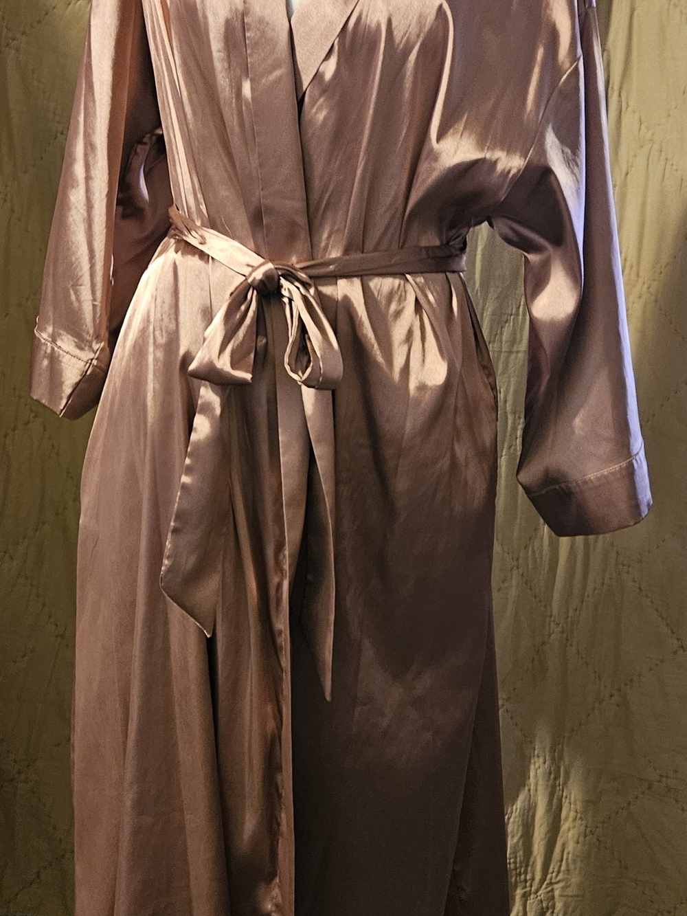 Cabernet by Sleep Sense Women’s M Satin Robe Dusty Rose Mauve Long Wrap Belted
